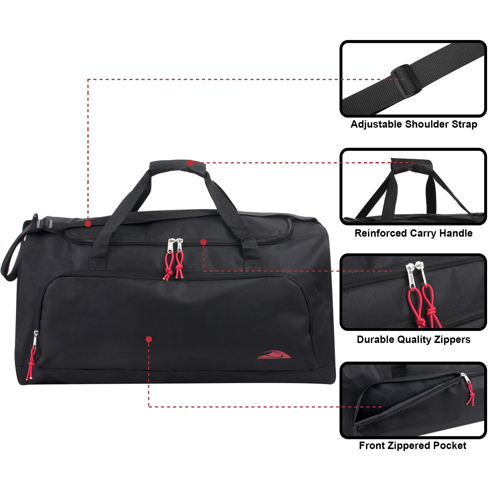 24 Pack 55 Liter Capacity Unisex Duffel Bags with Handle and Luggage Shoulder Strap for Gym, Travel and Commuting in Black