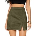 thumbnail image 4 of PULLIMORE Womens Faux Suede Short Skirt A-Line Knee Length Split High Waist Pencil Skirt (S, Green), 4 of 6