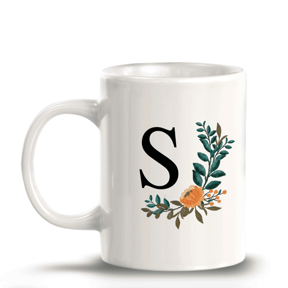 S Floral Pattern 11oz Ceramic Coffee Mug | Initial Personalized Gift