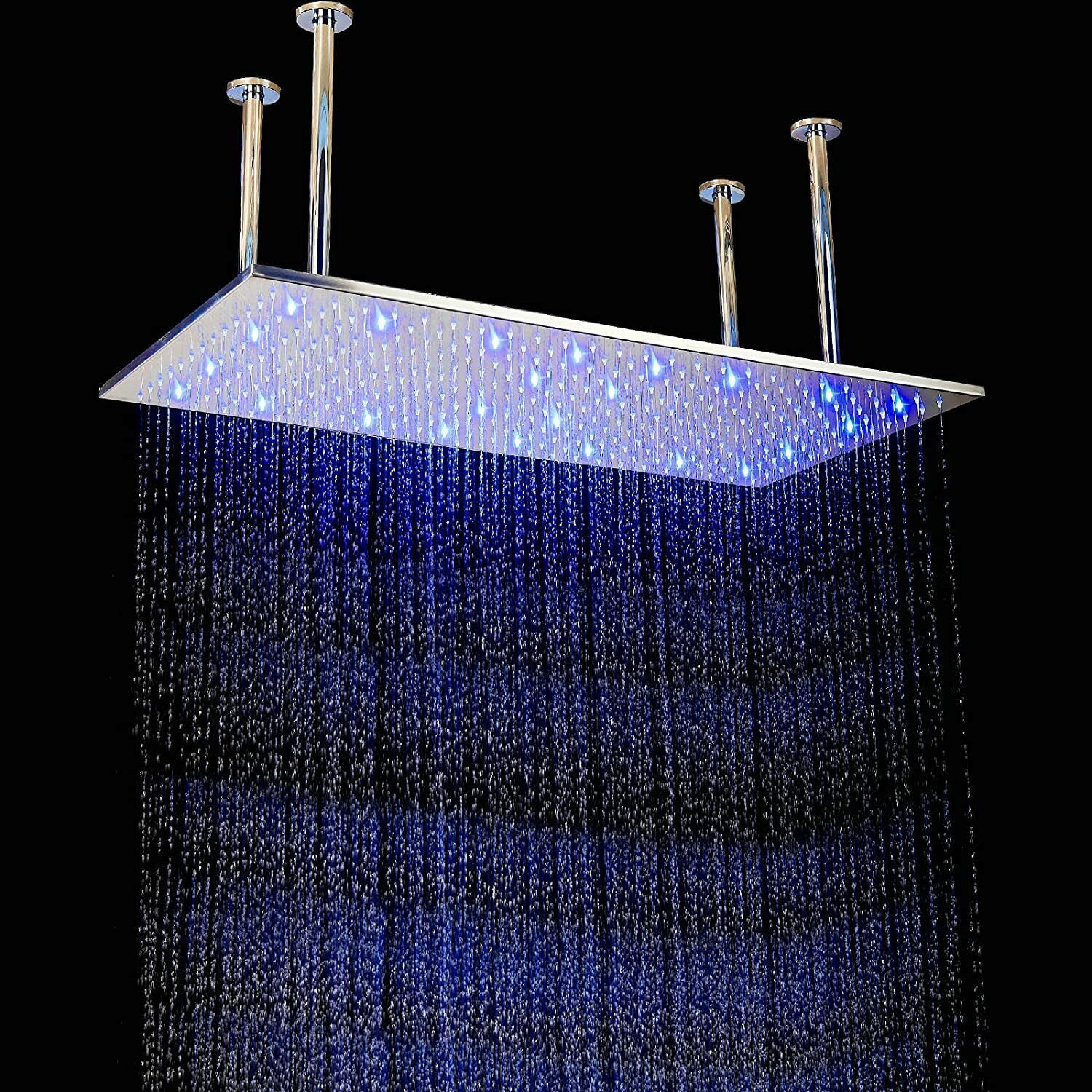 Zovajonia Ceil Mounted 32x16" Square Rain Shower Head LED High pressure Top Sprayer w/Hose Brushed Nickel