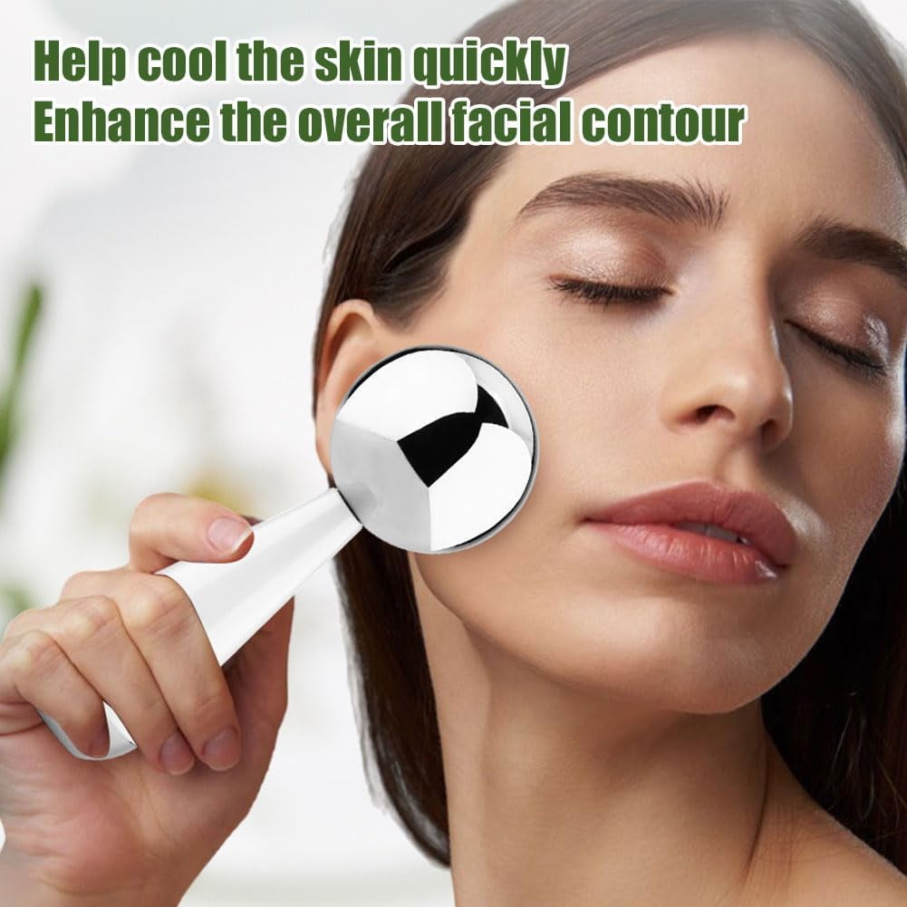 Ice Globes for Facials, Unbreakable Steel Cooling Roller, Cryo Sticks for Face, Massager for Face Neck & Eyes, Skin Care for Dark Circles, Puffiness, Wrinkles, Collagen Production (Silver)