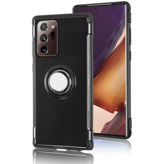 Mignvoa For Samsung Galaxy Note 20 Ultra Case Anti-Scratch Rubber Bumper Cover With 360° Rotating Magnetic Finger Ring Kickstand Compatible with Samsung Galaxy Note 20 Ultra 6.9 inch(Black)