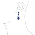 thumbnail image 3 of Bling Jewelry Womens Cocktail Bridal Cubic Zirconia Halo Big Statement Blue Teardrop CZ Chandelier Earrings Silver Plated, 3 of 6