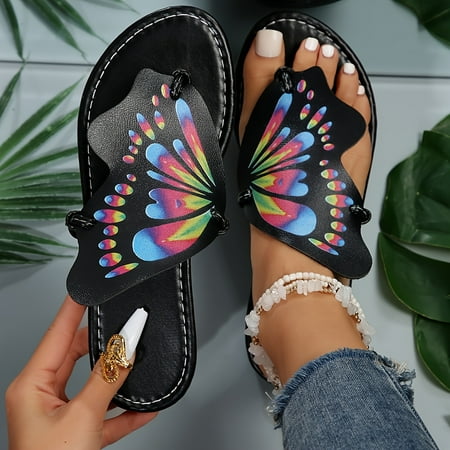 

Women s Butterfly Shaped Thong Sandals Slip On Soft Sole Lightweight Casual Flats Non-slip Summer Beach Slides