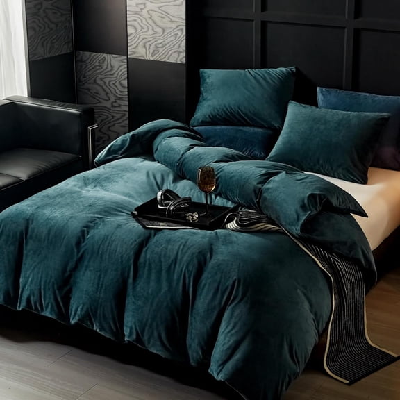 Peacock Blue Flannel Velvet Duvet Cover King Size Duvet Cover Bedding Sets