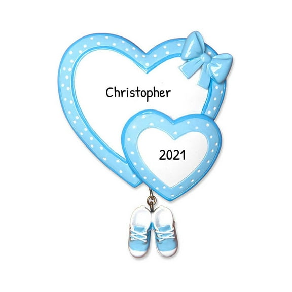 Personalized Baby's First Christmas Ornament 2024 - My First Christmas Ornament - Baby Boy Heart First Christmas Ornament Blue, 1st Christmas Baby Ornament 2024 - Free Customization