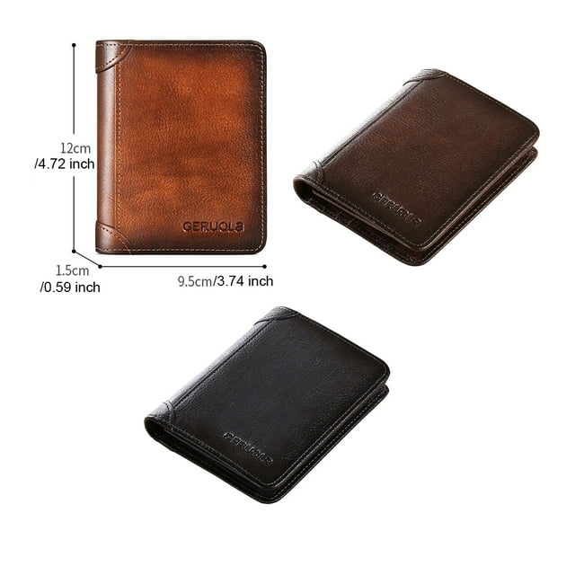 Ruiboury Leather Men Wallet Small ID Credit Card Holder Trifold Pocket Retro Bifold Short Multi-Function Purse Money Gray Blue Three-folding