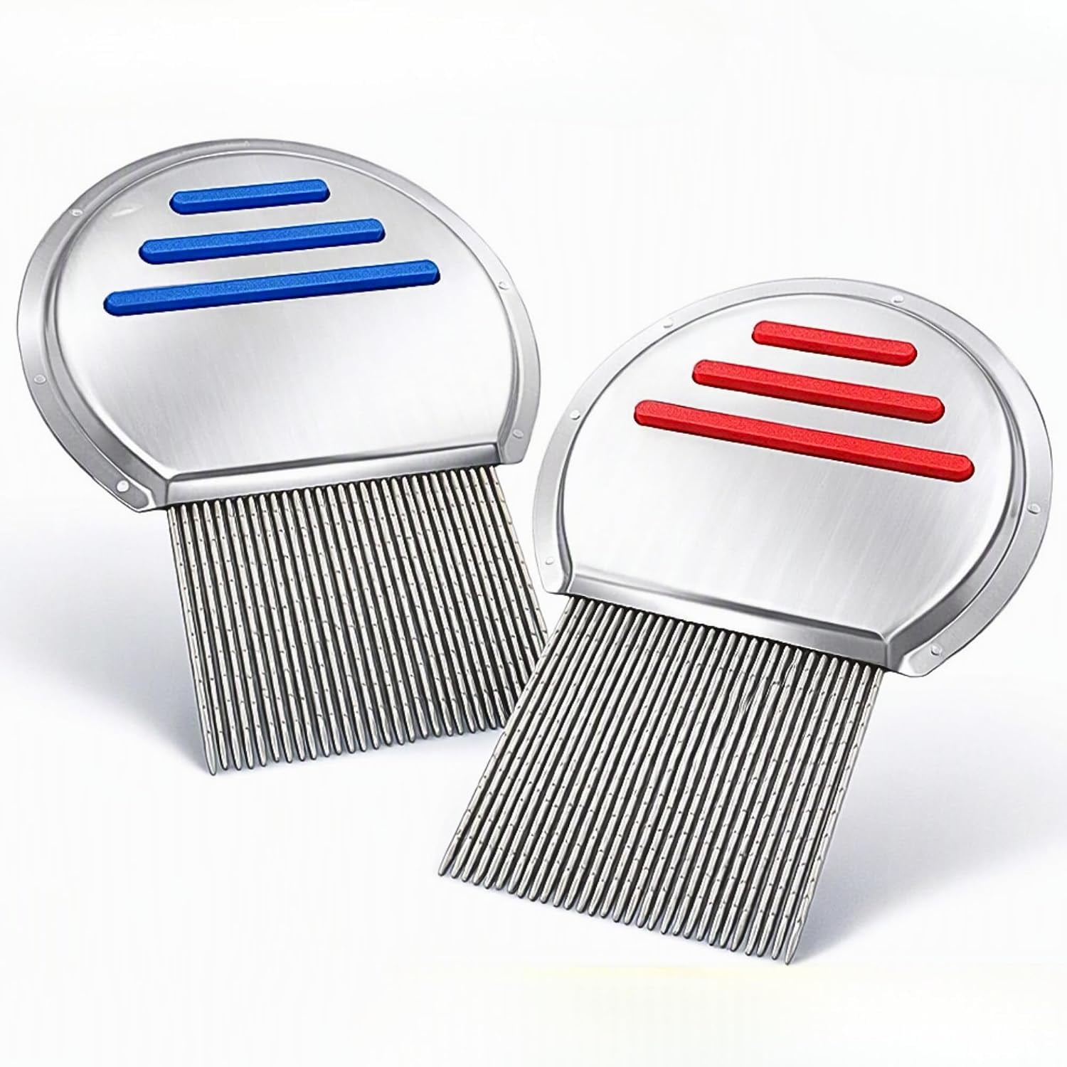 GadgetNestUSA 2‑Pack Professional Stainless Steel Lice Combs – Precision Nit Removers with Red & Blue Handles, Durable & Reusable for Effective Lice Removal