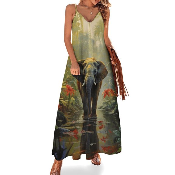 Colorful Elephant Flower Sleeveless Dress Women's Luxury Party Dress Birthday Dresses for Women