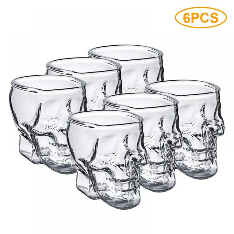 6 Pcs Skull Glass Wine Glass, Drinking Glass 2.8 oz Crystal Skull Cup，  Halloween Decorations Gifts