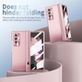 thumbnail image 6 of MonsDirect for 7.6 inch Samsung Galaxy Z Fold 4 5G 2022 Case with S Pen & S Pen Holder, Two Hinge Protection Plating Frame PC Cover, Shell Membrane Integrated Case with Stand & Lens Protection, Pink, 6 of 7