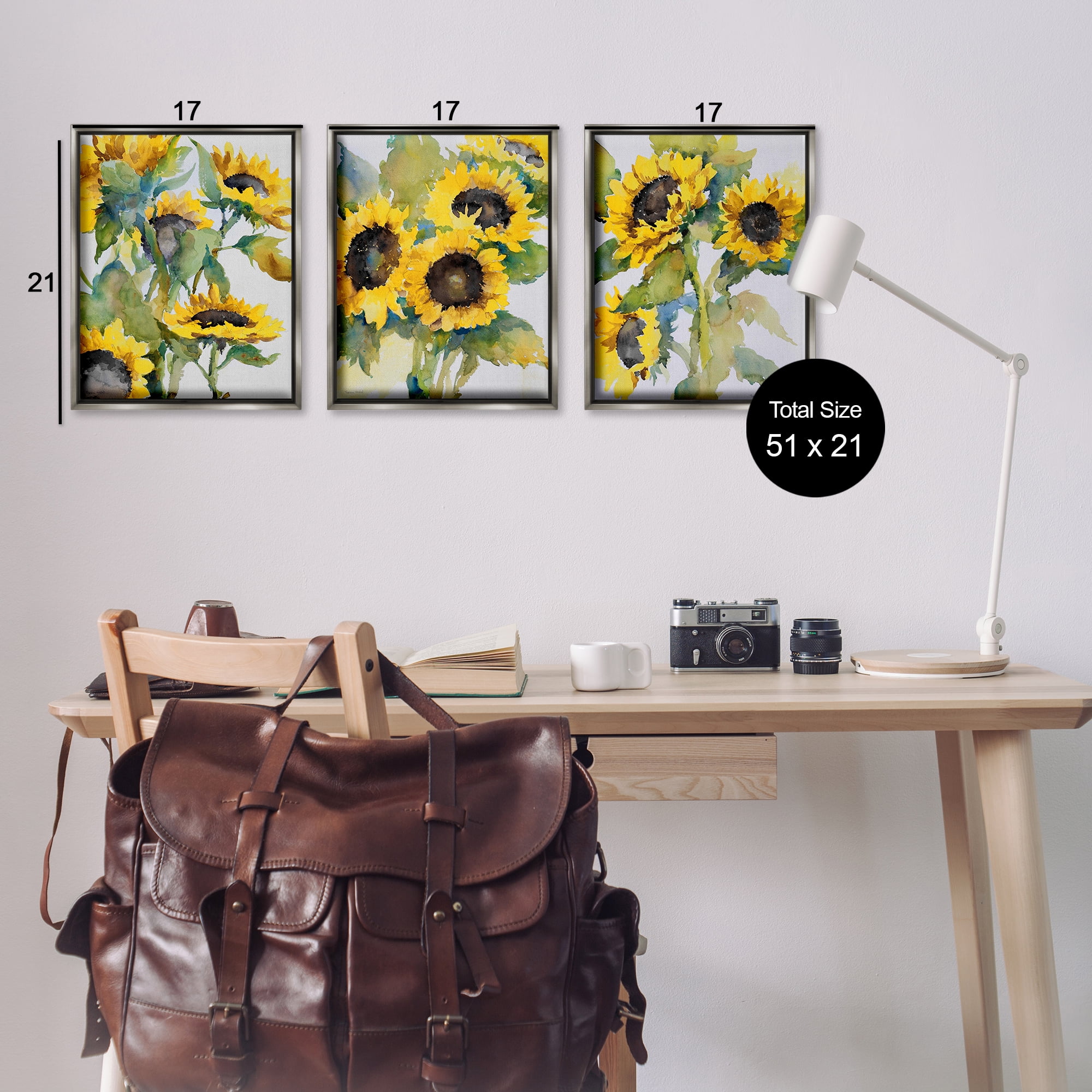 Stupell Industries Blooming Country Sunflowers Plants & Flowers Painting Gray Floater Framed Canvas Art Print Wall Art, 17 x 21, Set of 3