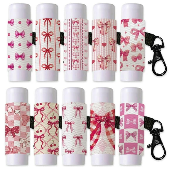 10Pcs Lip Balm Holder Keychain Portable Bowknot Lipstick Holders Pouch with Metel Clasp Cute Clip on Lip Gloss Keychain Sleeve for Woman Chapstick Lipbalm Storage Purse Bag Accessories Silver