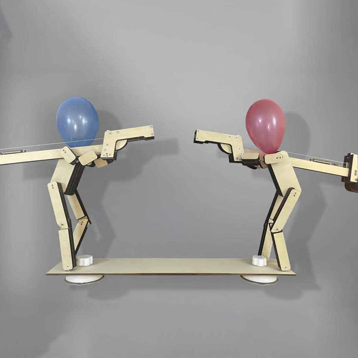 Wooden Robot Handmade Wooden Fencing Puppet Balloon Game Balloon Fighting Strategy Board Game Bamboo Fighting Puppet Party Entertainment Board Game Suitable for 2 Adult Players (Contains 100 Balloons