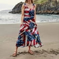 thumbnail image 4 of Women's Breathable Summer Dress Sleeveless Cotton Linen Sundress with Patriotic Print, Casual Pocket Design for Outdoor Wear,Red 2XL, 4 of 5