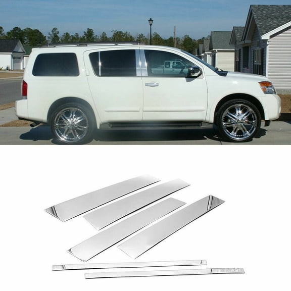 Car Silver Window Pillar Posts Side Door Trim Cover Stickers Fit For Nissan Armada 2005-2015