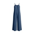thumbnail image 6 of Womens Sleeveless Linen Jumpsuits Spaghetti Strap Wide Leg Jumpsuit Beach Vacation One Piece Overalls Blue, XL, 6 of 7