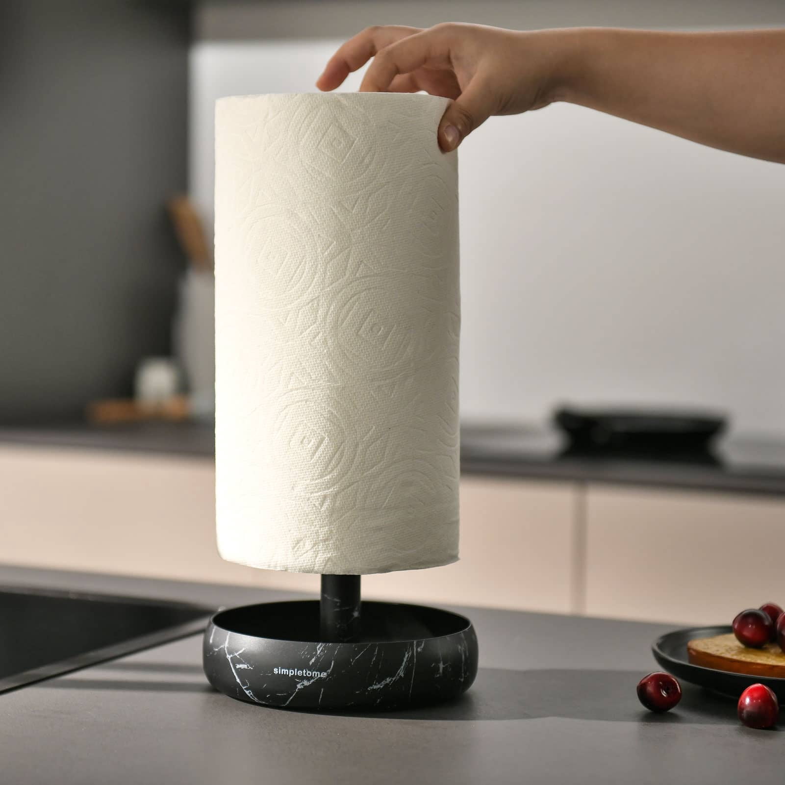 simpletome Paper Towel Holder Countertop ONE HAND Tear Keep It Rolled Up Weighted Base