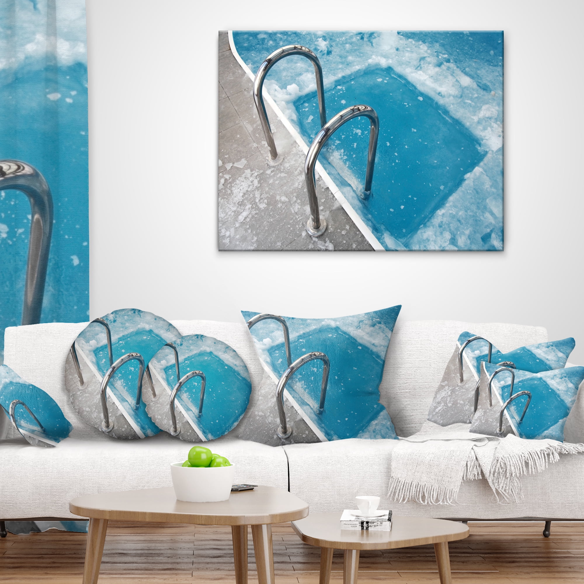 Designart Ice Swimming Blue Pool - Photography Throw Pillow - 16x16