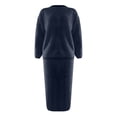 thumbnail image 2 of Pxiakgy Women's Long Sleeve Fashion Half High Neck Sweater Short Skirt Solid Color Knitted Set Navy + XL, 2 of 6