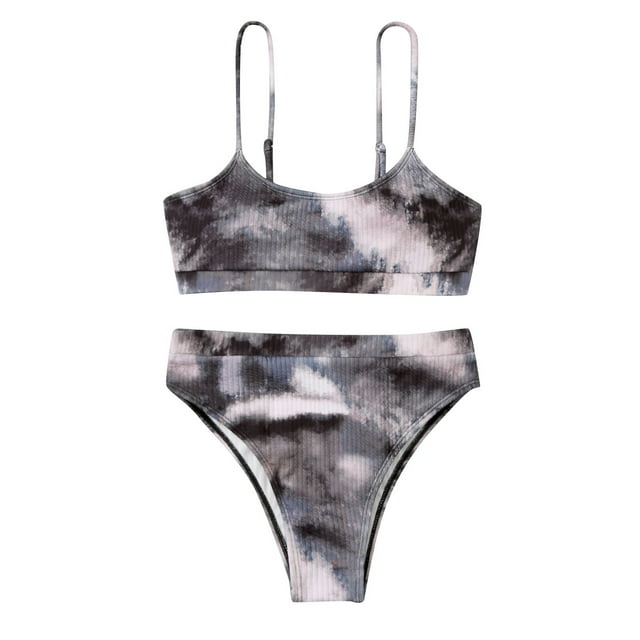 Cathalem Bikini Tops for Women Large Breast Halter Deep V Neck Back Hook Cheeky Bottom Stitching Embroidered,Grey S