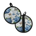 thumbnail image 2 of ZIATUBLES 2 PCS Pot Holders Heat Resistant Hot Pads Oven Mitts Dual Function Stylish Soft Grip Machine Washable Potholders Kitchen 8 Inch Round Decor, Butterfly Hydrangea Blue Letter, 2 of 7