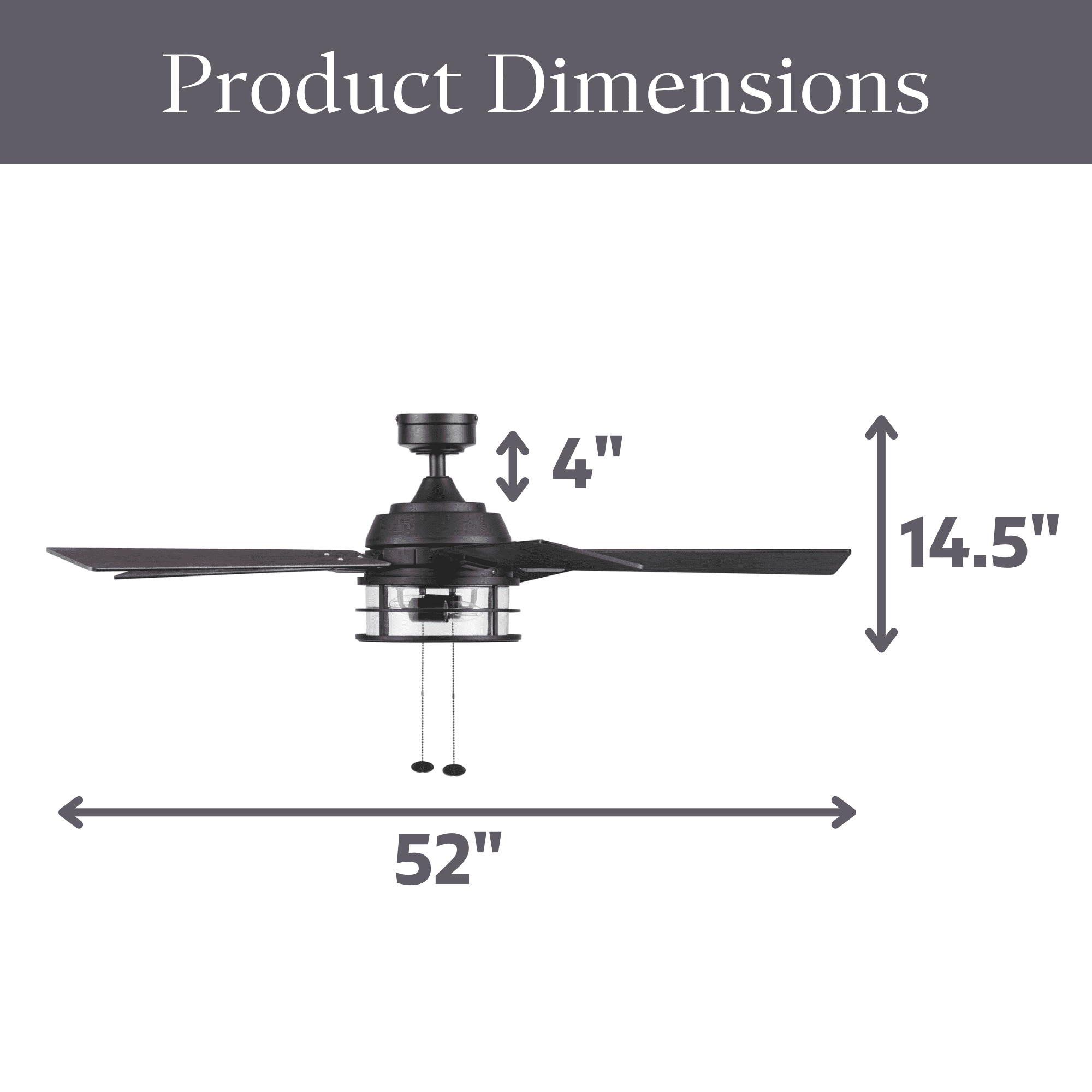 Better Homes & Gardens 52" Black Industrial Indoor/Outdoor Ceiling Fan with Light, Pull Chain Control & Reverse Airflow