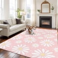 thumbnail image 2 of Large Area Rugs for Living Room Bedroom, Pink Daisy 5'x8' Rug Washable Carpet Runner Indoor Outdoor, Spring Floral Elegant Pastoral Botanical Non Slip Floor Mats Rug for Kitchen, Bathroom, 2 of 8