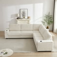 thumbnail image 2 of 110'' Oversized Corduroy Sectional Couch, L Shaped Corner Couch with Charge Station and Cup-holder, Deep Seat Comfy Upholstered Couches for Living Room, Not freely Combinable, Beige, 2 of 9