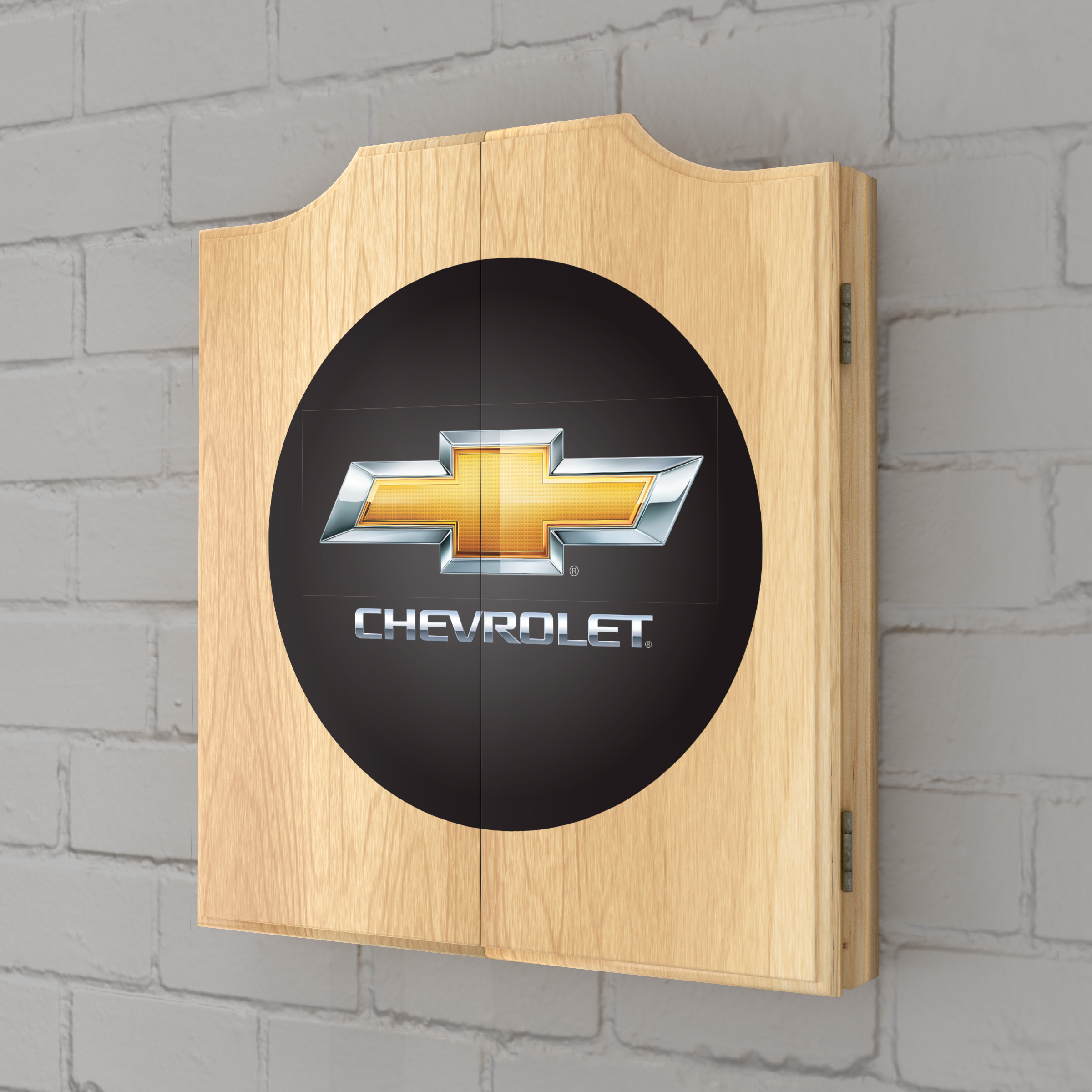 Chevrolet Logo Dart Board Cabinet Set with 6 Steel Tip Darts