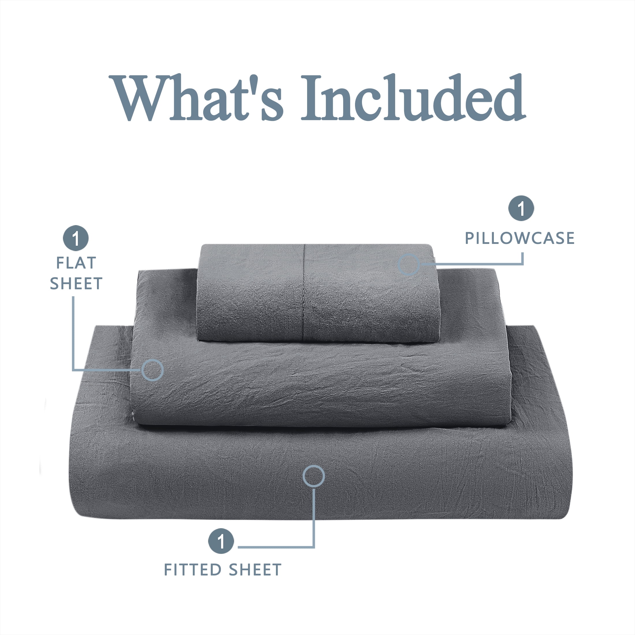 Mainstays Washed Ultra Soft Microfiber Bed Sheet Set, Twin-XL, Soothing Grey, 3 Piece