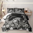 thumbnail image 2 of Feelyou Spooky Raven Book Twin Quilt Set, Hippie Skull Rose Twin Coverlet Set, Black White, 2pcs, 1 Comforter and 1 Pillowcase, 2 of 7