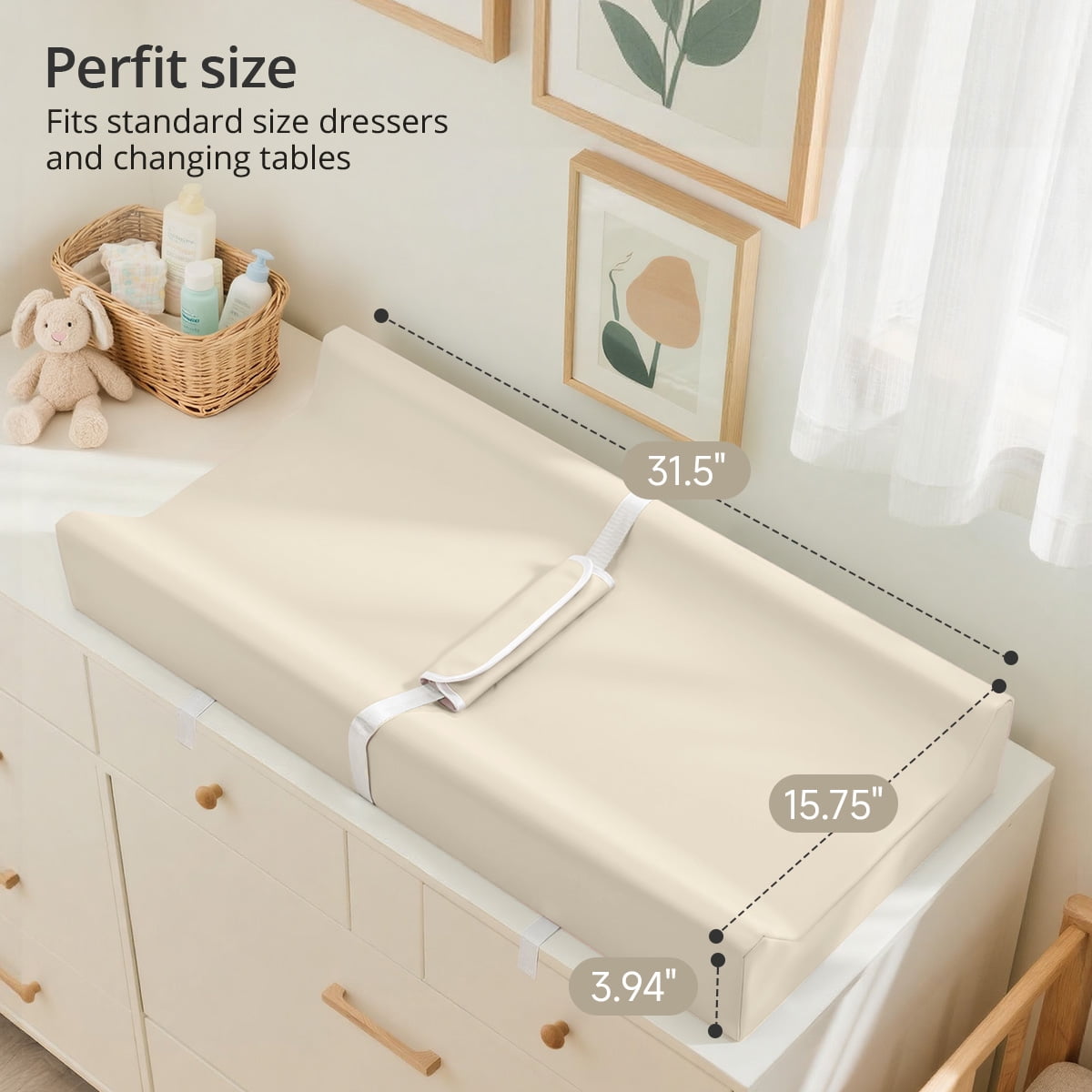 Baby Changing Pad, Caveen Wipeable Changing Table Pad with Waterproof PU Cover, Portable Baby Diaper Change Station and Dresser, Beige