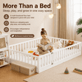 thumbnail image 3 of Zimtown Montessori Floor Bed Frame, Full Size Kids Toddler Bed with Fence and Door, Wooden Platform Bed, White, 3 of 9