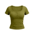 thumbnail image 4 of ClodeEU Women's Square Neck Henley Button Short Sleeve T-Shirt,Slim Fit Solid Color Casual Summer Top Army Green,Women's Plus L, 4 of 6