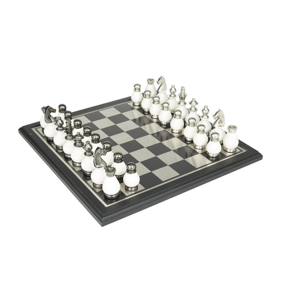 DecMode 16" x 4" Black Aluminum Chess Game Set, 1-Piece