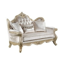 Acme Furniture Libertee Loveseat w/3 Pillows in Beige Fabric & Champagne Finish
