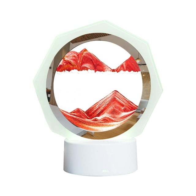 6.69-Inch Rotating Sand Art Hourglass 360° Liquid Motion Decoration Polygonal Quicksand Table Lamps with LED Base, Holiday Party Gifts