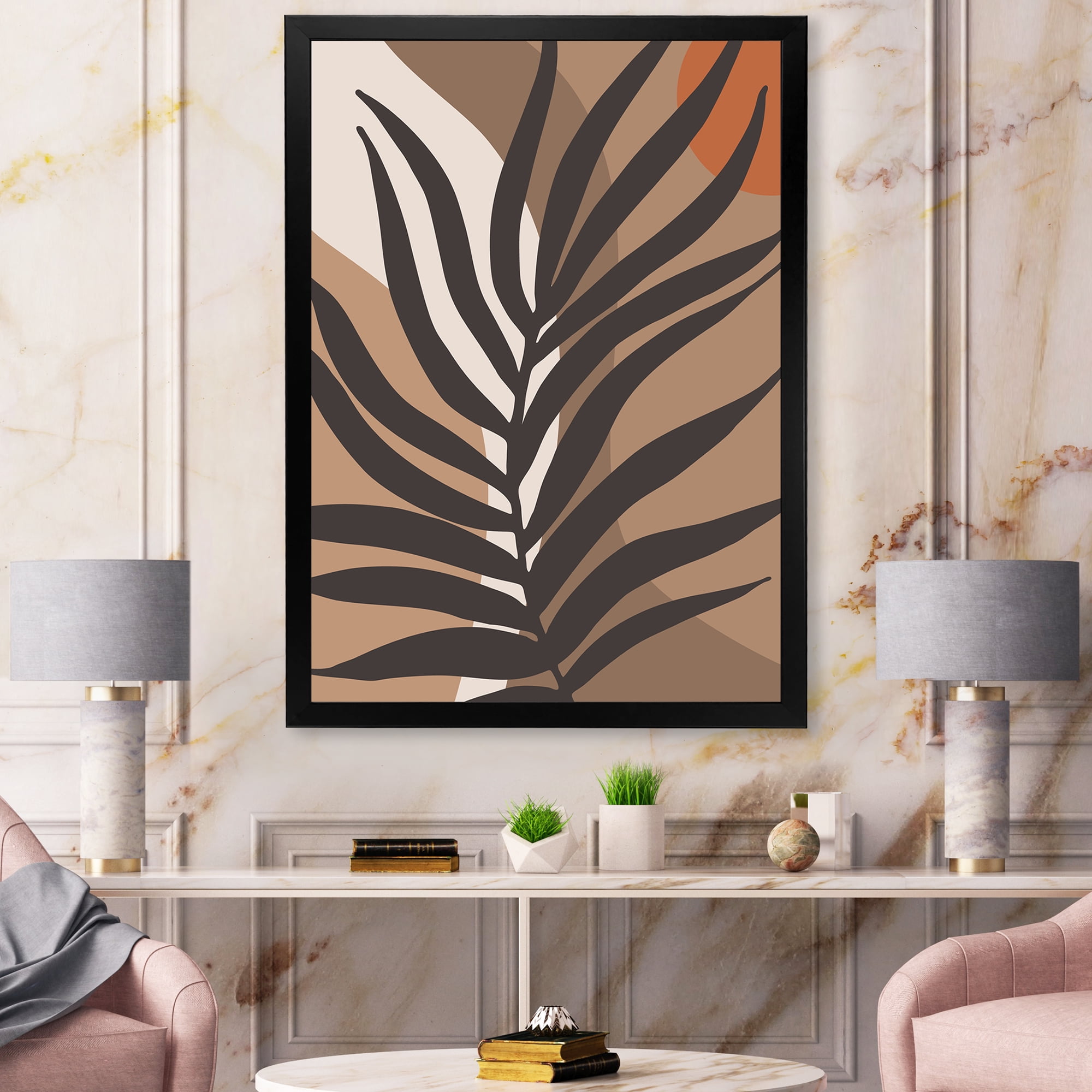 Designart 'Shapes and Tropical Leaf Silhouettes II' Modern Framed Art Print