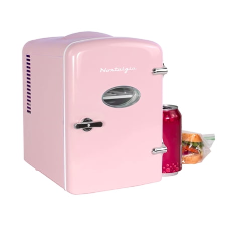 Nostalgia Retro 6-Can Display Fridge & Heater, Pink