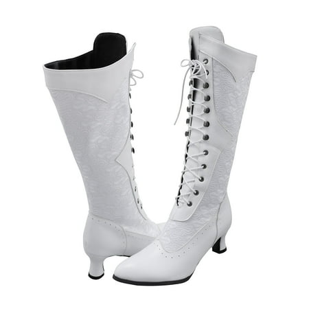 

Ladies British Style Solid Leather Lace Up Side Zip Platform Fashion Long Boots Knee High Wedge Boots for Women with Buckles Womens Flat Thigh High Boots Boots for Women Knee High Knit Boots for Women