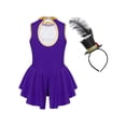 thumbnail image 2 of Yruioon Kids Girls Ringmaster Circus Halloween Cosplay Party Costume Dance Leotard with Mini Top Hat Purple 10, 2 of 5