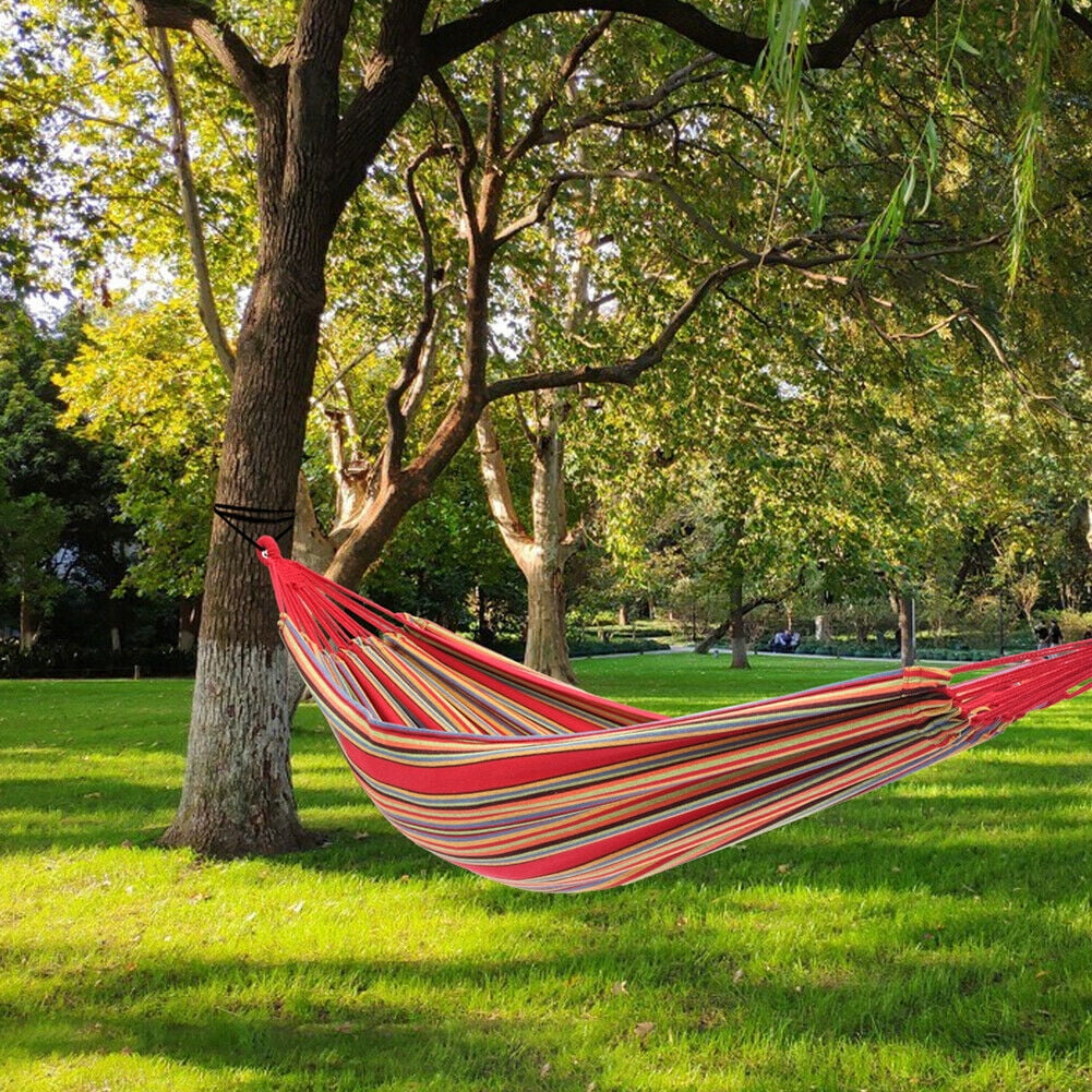 Portable Outdoor Camping Hammock Canvas Swing Hanging Bed Beach w/ Carry Bag(Blue)