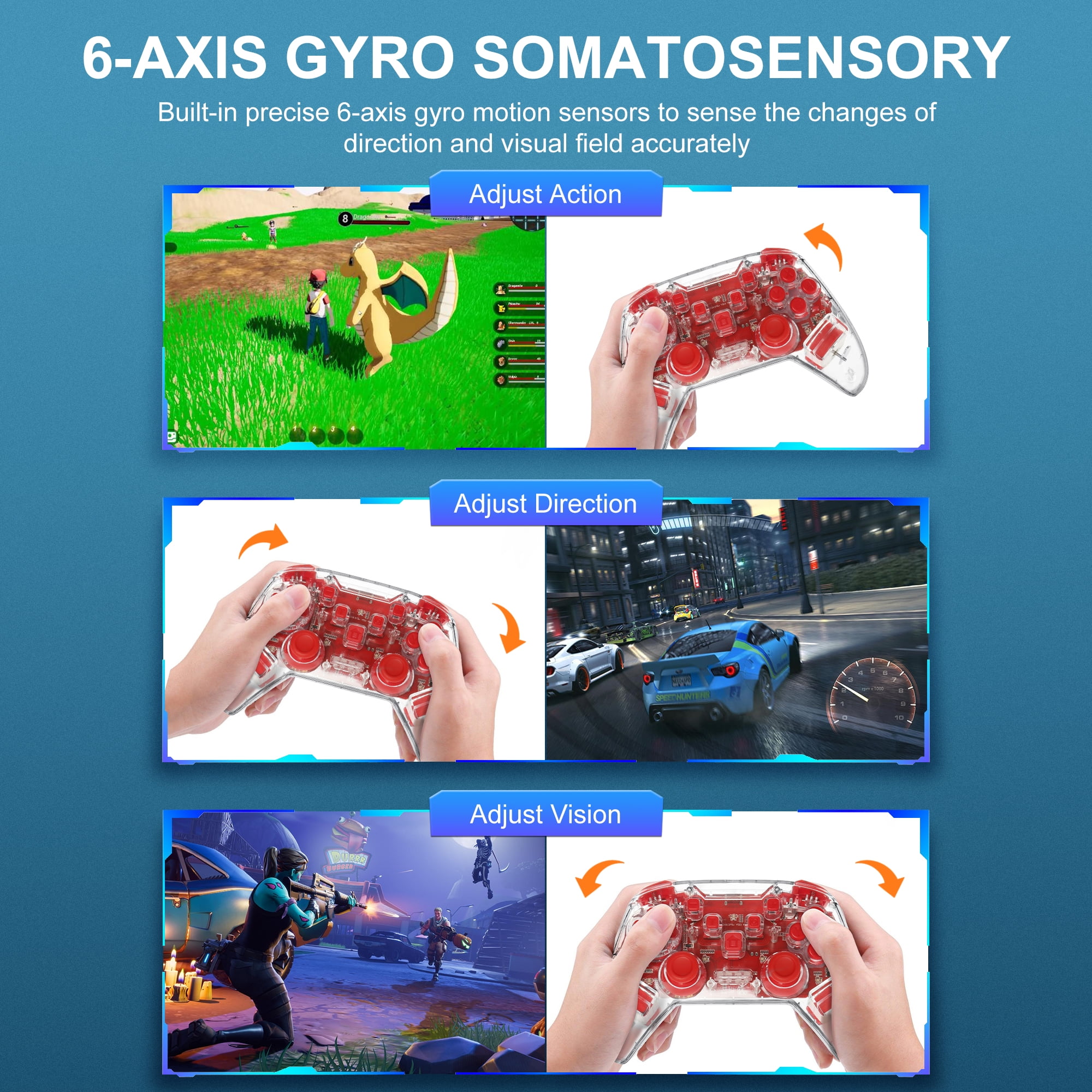 Wireless Switch Controller for Nintendo Switch, Remote Pro Controller  Gamepad CORN Joystick for Switch Pro Console, Supports Gyro Axis,  Adjustable