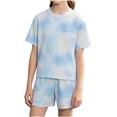 thumbnail image 3 of oelaio Girls Summer Outfits, Toddler Kid 2 Piece Tie Dye Clothes, Quick Dry Athletic T-Shirt and Shorts Set with Pockets Blue 9 Years, 3 of 6