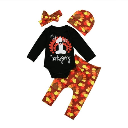 

Fanvereka Baby’s Thanksgiving Long Sleeve Top with Printed Pants+Hairband and Hat Set