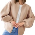 thumbnail image 5 of Lanrern Sleeve Solid Color Women Zipper Up Bomber Jacket Coat, 5 of 6