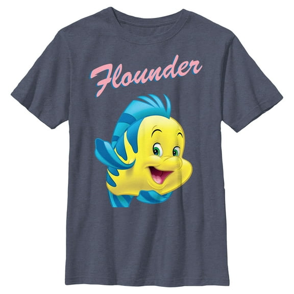 Boy's The Little Mermaid Flounder Large Portrait Graphic Tee Navy Blue Heather Large