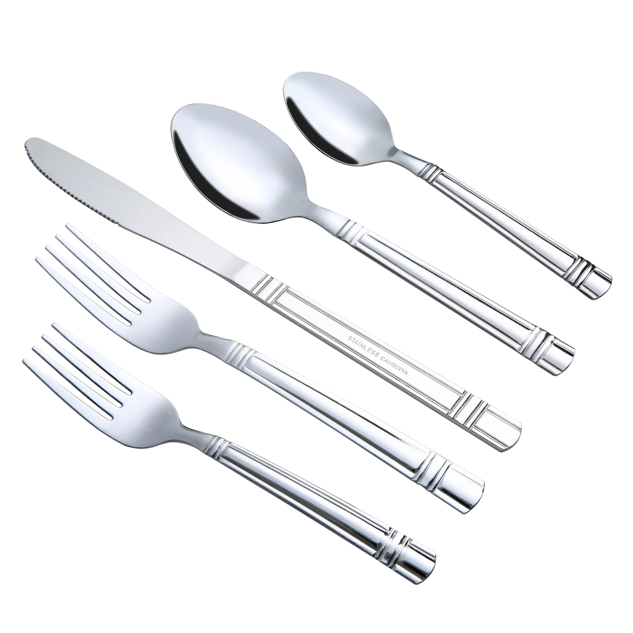 Mainstays 49 Piece Elena Adult Stainless Steel Flatware and Organizer Tray Value Set Silver, Service for 8
