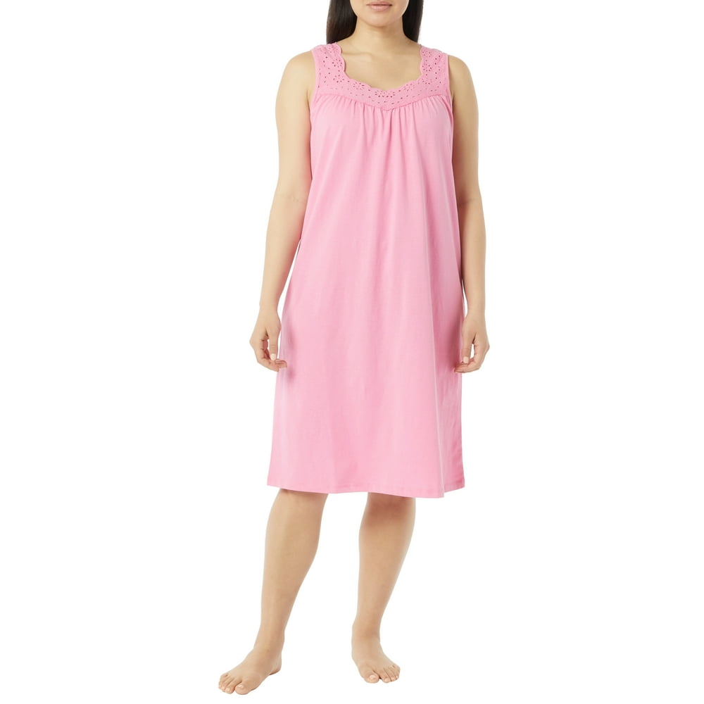 AmeriMark Women's Sleeveless Night Gown w/ Lace Scoop Neckline ...